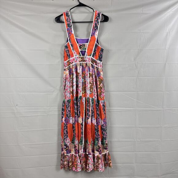 Anthropologie Dress 2P Bhanuni by Jyoti Square Neck Maxi Floral Patchwork Boho - Picture 9 of 16